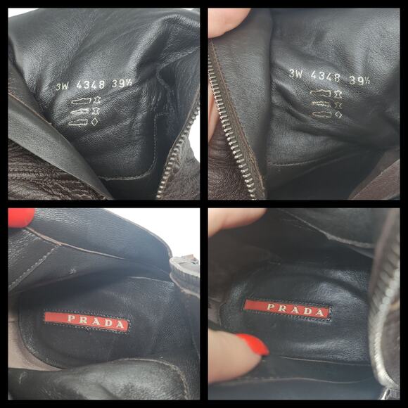 Prada Boots Womens 39.5 9.5 Brown Leather Knee High Block Heel Riding Side Zip - Picture 14 of 16